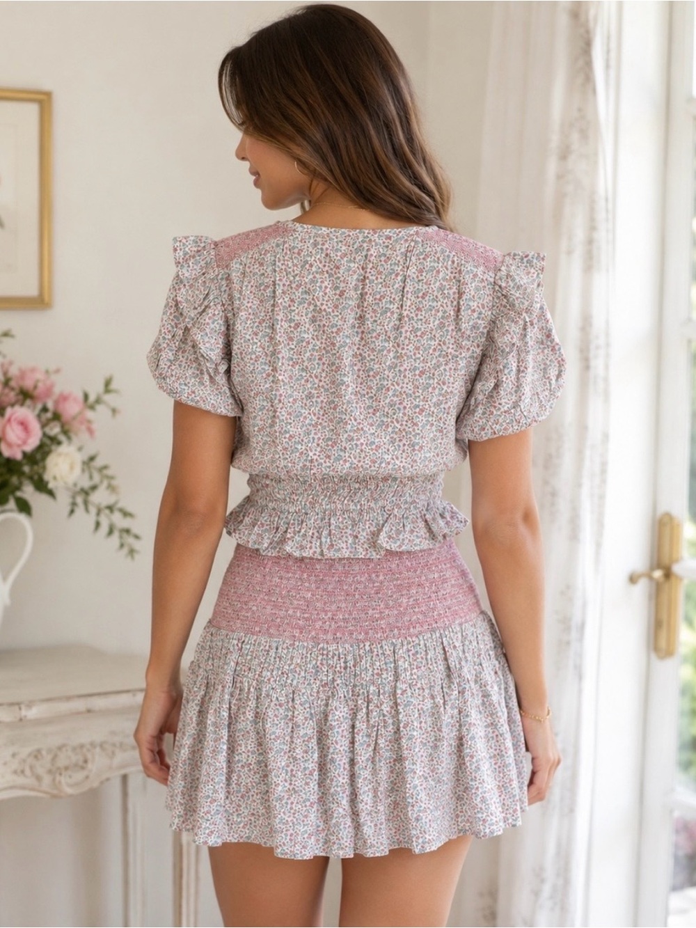 LoveShackFancy Pink Multicolor Floral Tiered mini Dress XL NWOT $425 retail - Picture 3 of 7